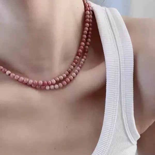 铜合金项链 小众Picnique粉色进口石头串珠多戴法可叠戴项链