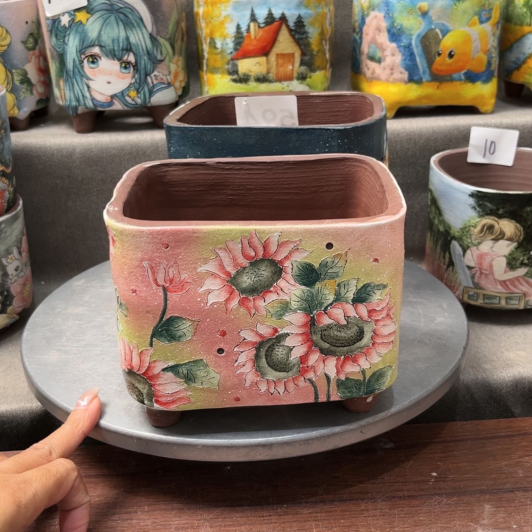 紫砂花盆长方福利盆