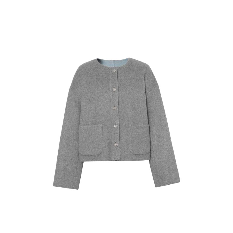 【二哥专属浮利】两面穿圆领毛呢短款大衣70102