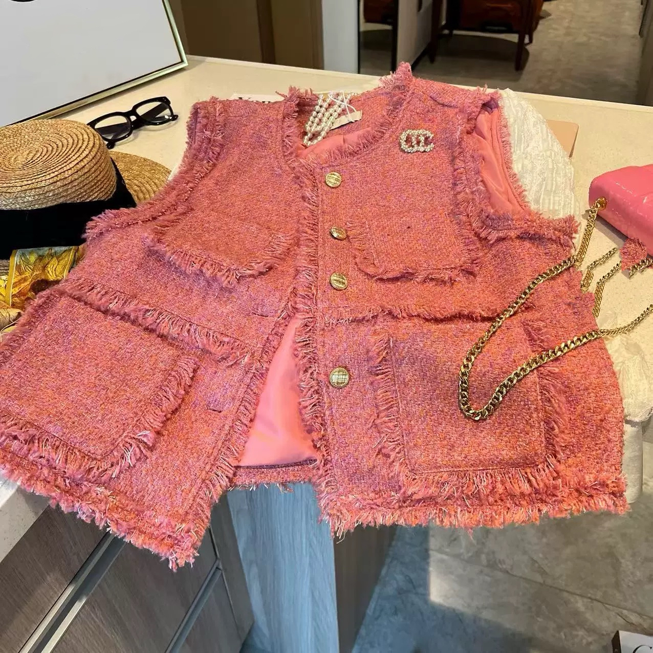 肉肉家*大码水波温柔香风马甲