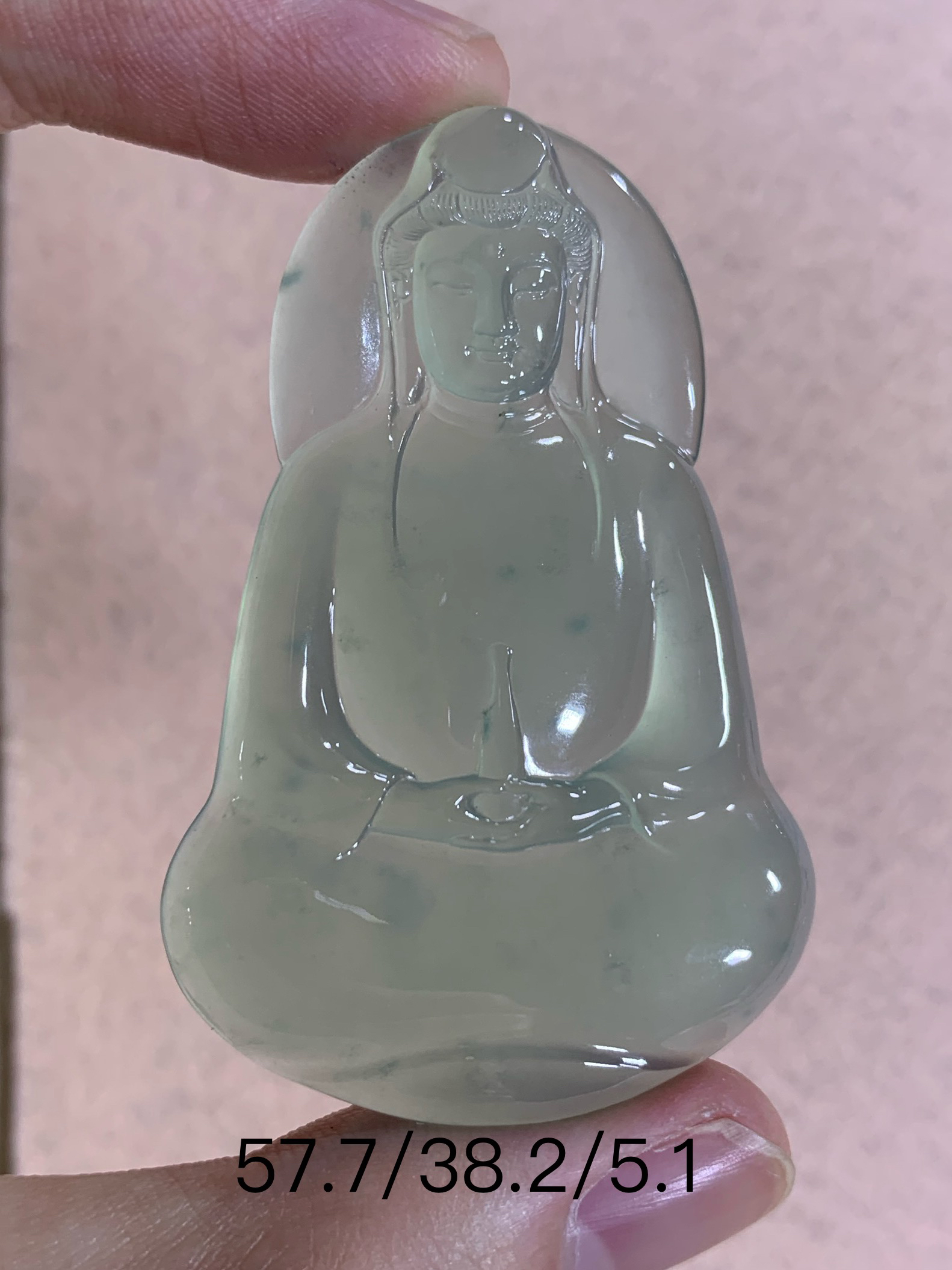 天然缅甸翡翠A货素衣观音吊坠，正冰种水，果绿底，一刀切，男士佩戴