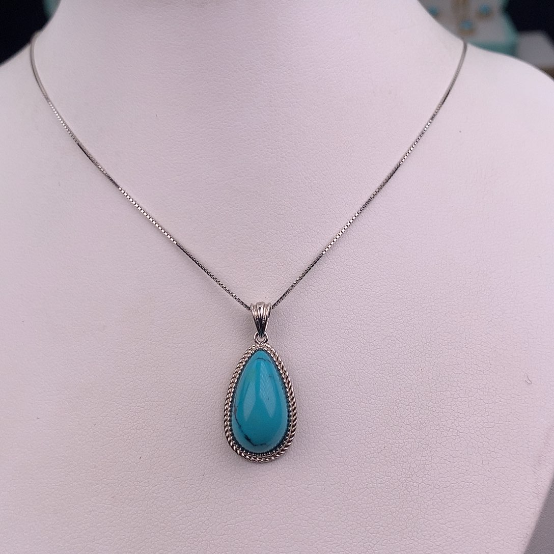 绿松石银S925镶嵌吊坠(赠链)