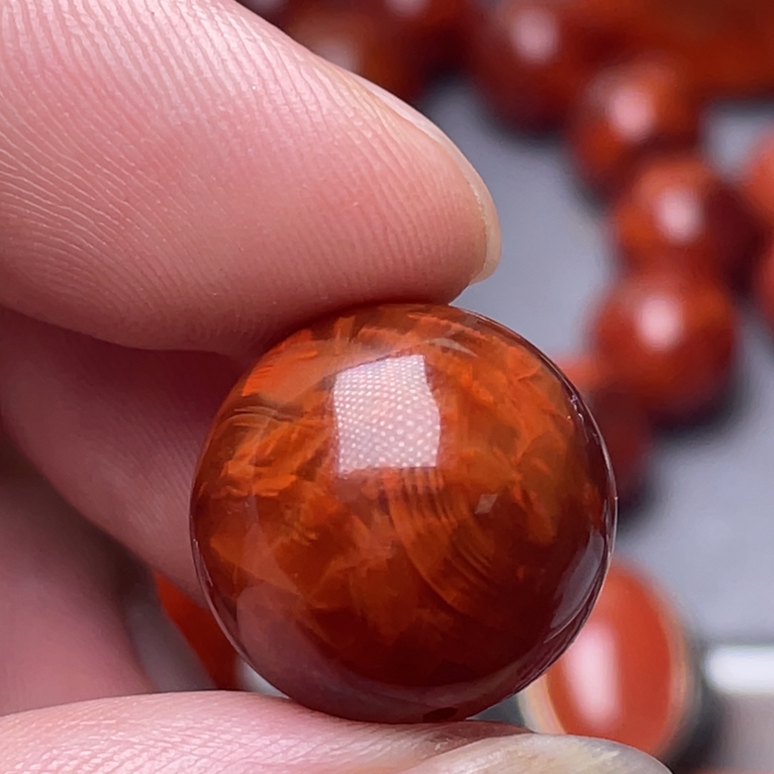 晚***鱼南红玛瑙未镶嵌南红玉石17.7mm瓦西柿子红火焰纹单珠