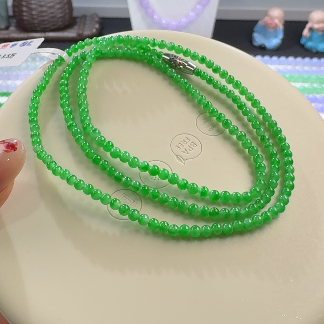 翡翠手链未镶嵌木纳艳绿小米珠2.7-3.4mm