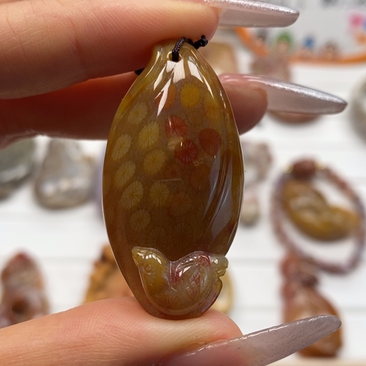 硅化玉吊坠(不含链)未镶嵌喜事到家