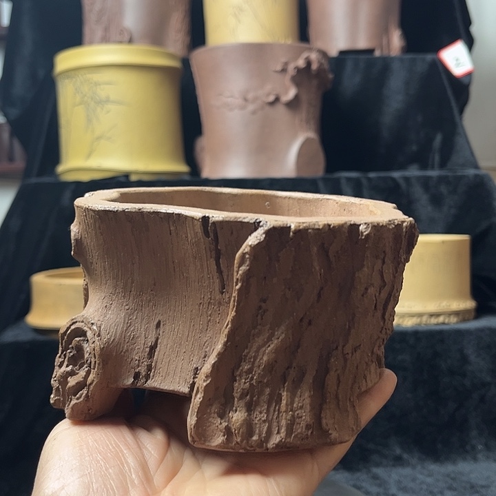 泥塑全手工制作树桩花盆