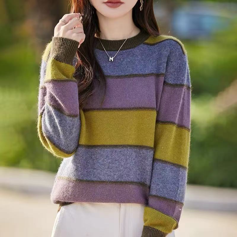 咖紫撞色//撞色显白百搭高级感气质冬季针织套头120907