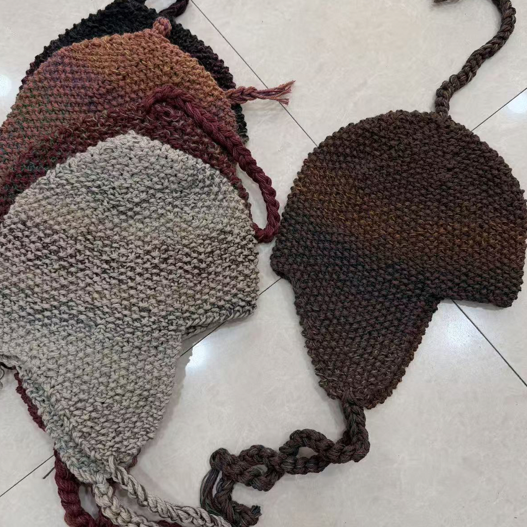 段染纯手工护耳风雪帽 同色系随机