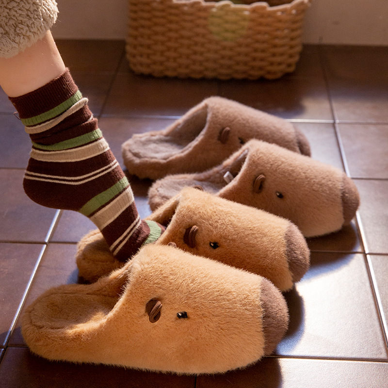毛毛拖鞋女士冬季新款加绒保暖防滑软底月子鞋居家棉拖鞋时尚卡通