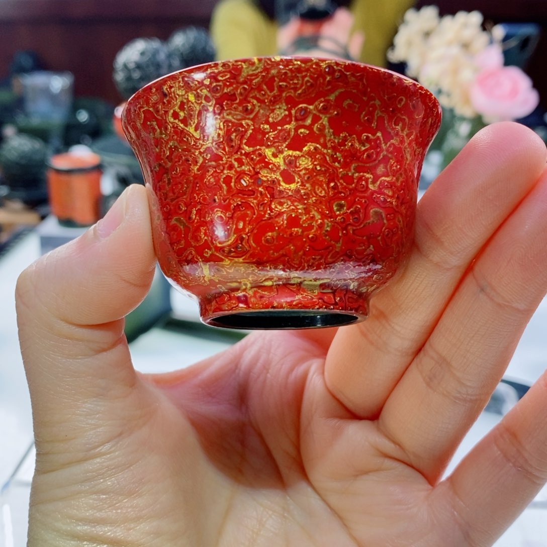 大漆茶具朱红色杯