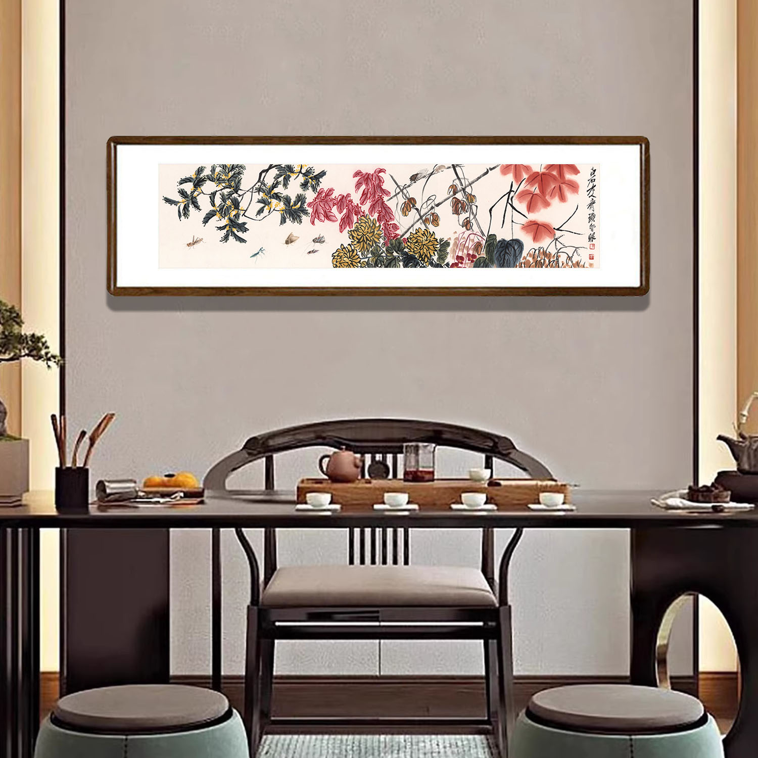 国画繁花似锦图新中式客厅沙发背景墙装饰画餐厅书房花卉草虫挂画