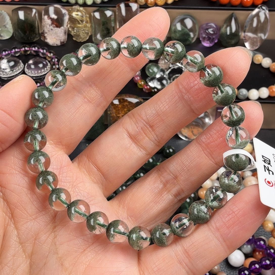 水晶手链未镶嵌天然绿幽灵聚宝盆