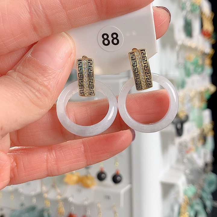 翡翠耳饰银S925镶嵌翡翠