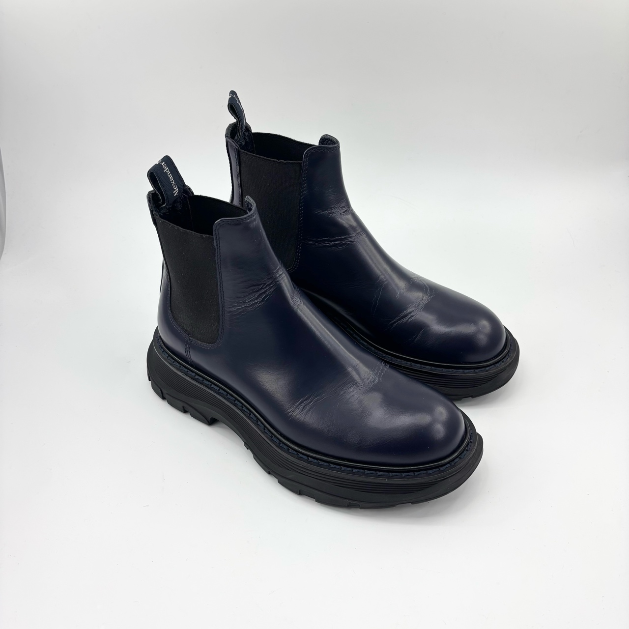 95新 Alexander McQueen/亚历山大·麦昆 39码藏蓝切尔西靴/TT0514