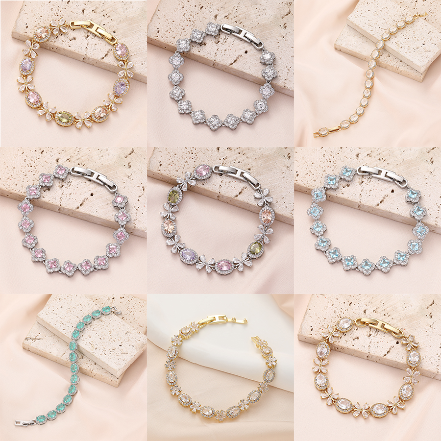 黄铜锆石手链 甜美女休闲风植物花卉白色仙女首饰欧若精灵风