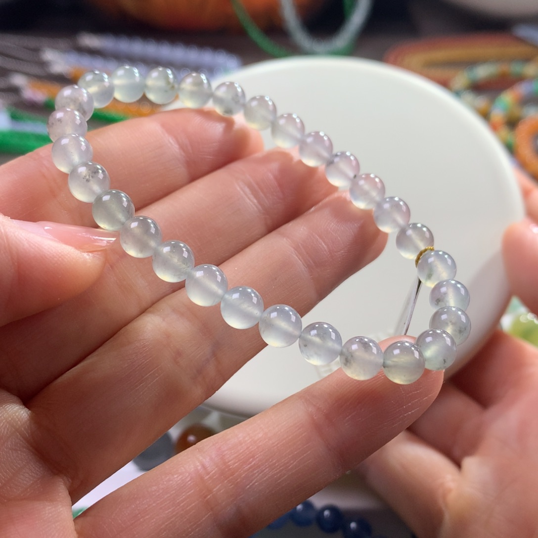 翡翠未镶嵌手链高冰咖啡冰飘花卡6