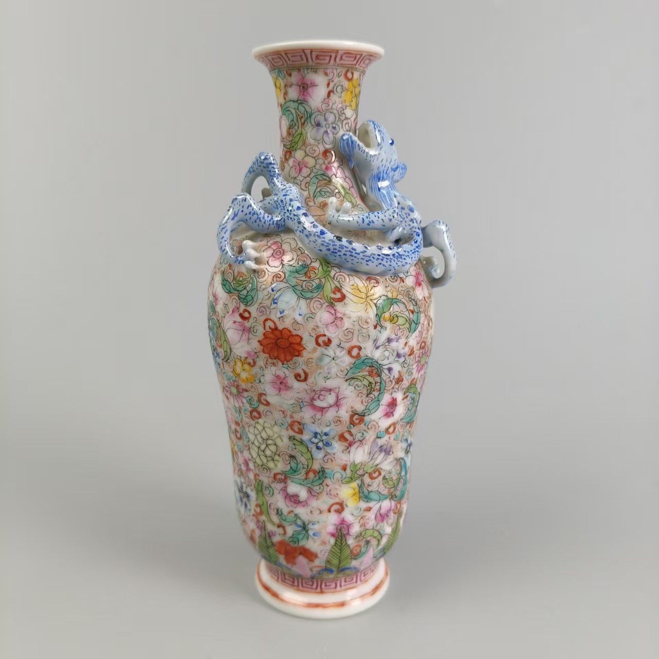 民 粉彩青花螭龙瓶ADLYLC-0003-高度16 肚径6.5