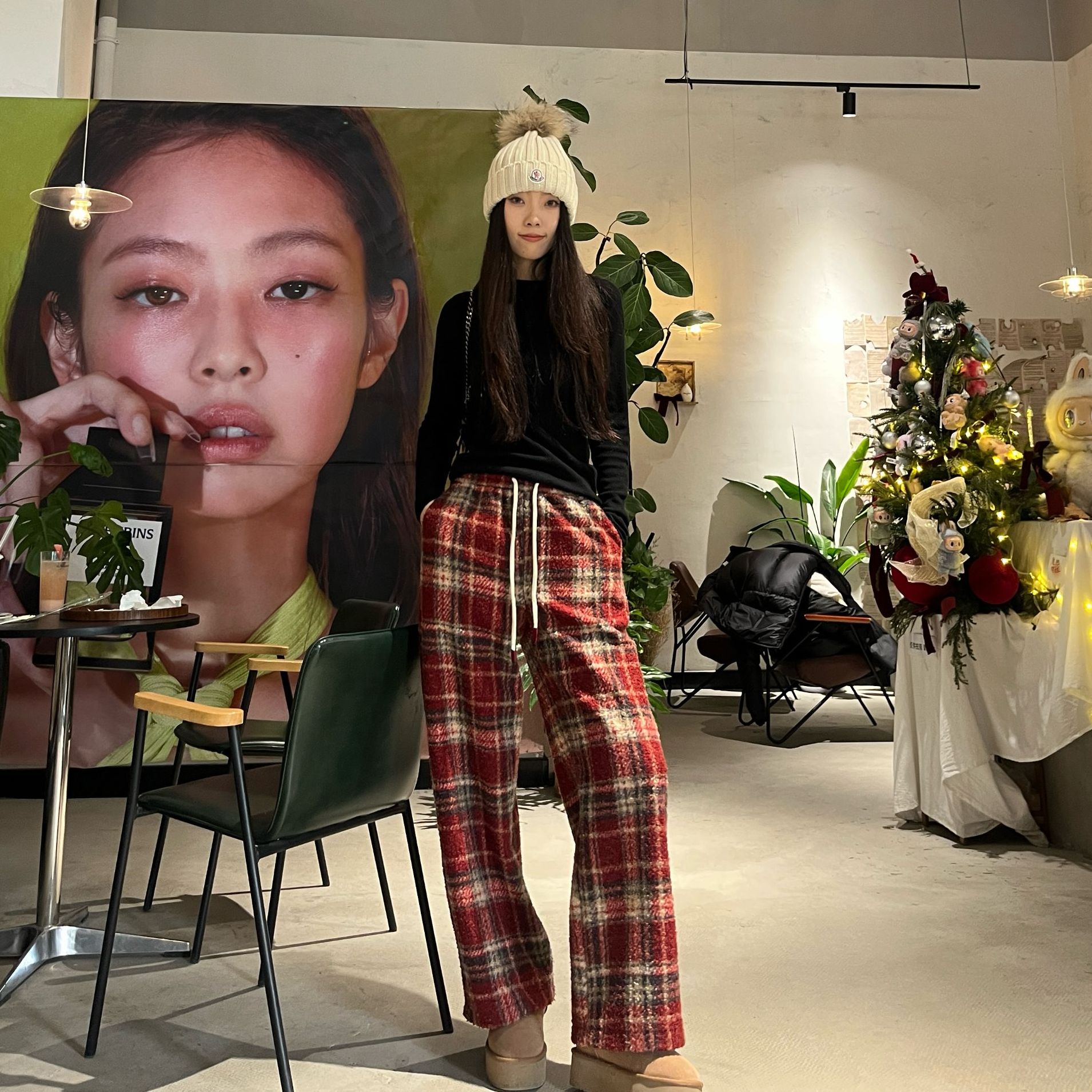 衣姐家【节日氛围】格子裤高腰显瘦阔腿裤女2025秋冬厚款HEN-3325