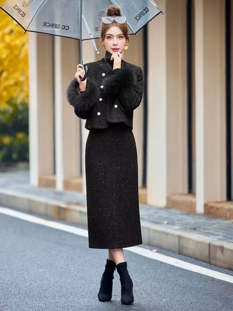 时尚小香风套装裙女2025年冬季新款爆款气质超好看两件套装