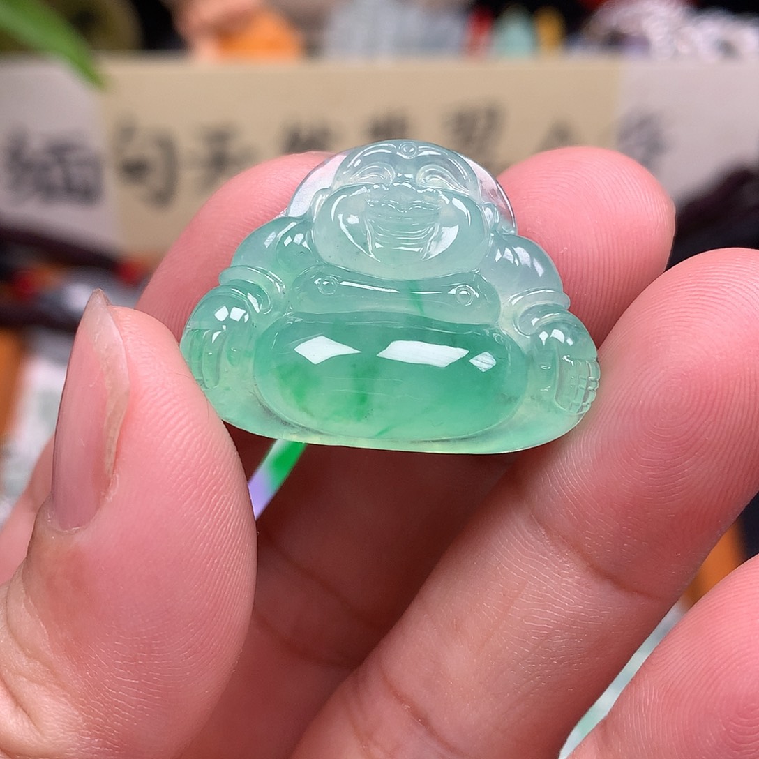 翡翠散珠缅甸天然A货翡翠阳绿佛公