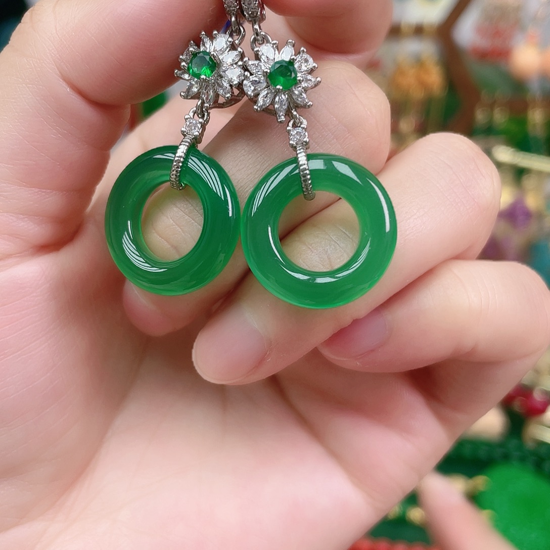 玛瑙/玉髓合金耳饰