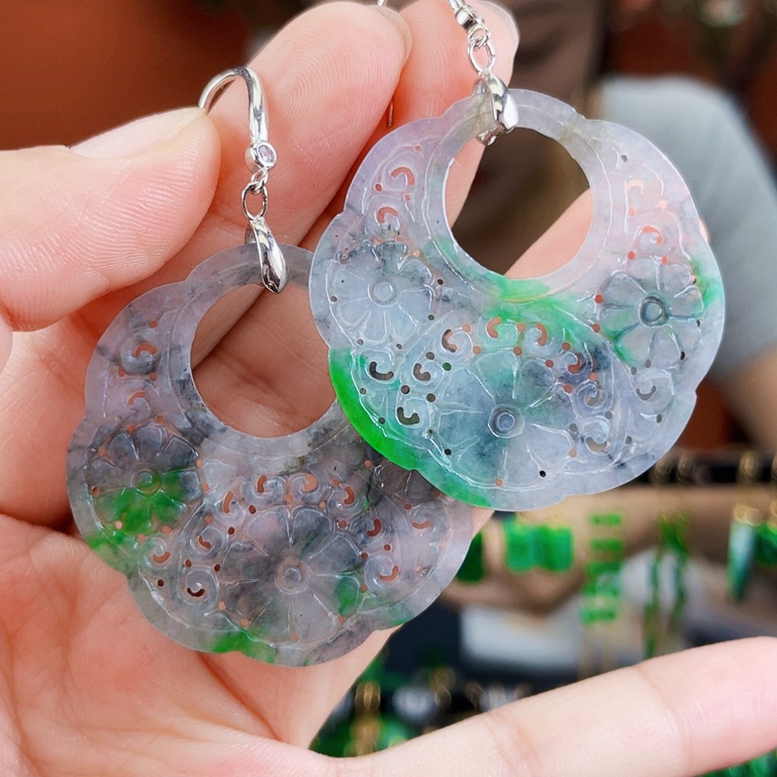 翡翠银S925镶嵌耳饰