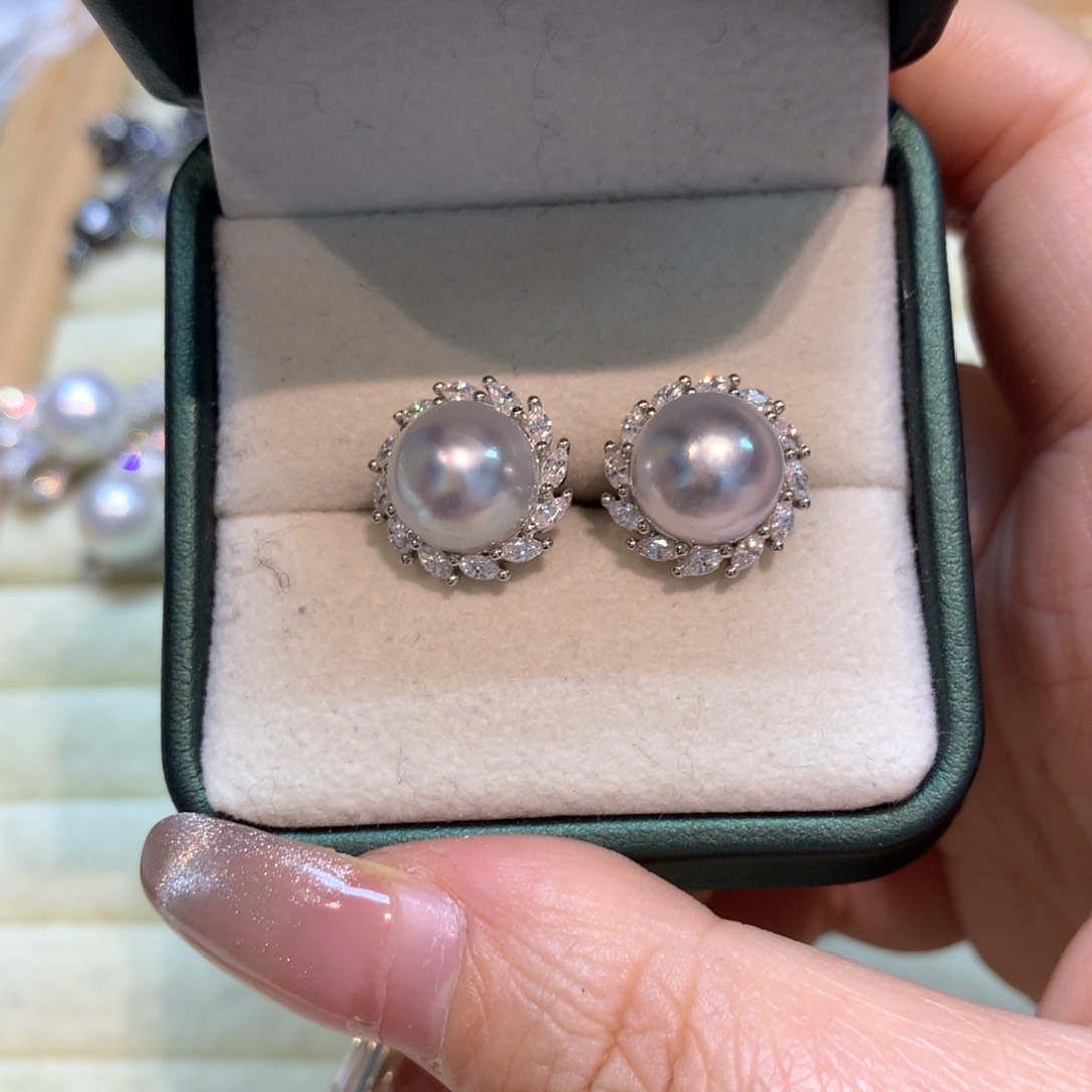 海水珍珠耳饰银S925镶嵌