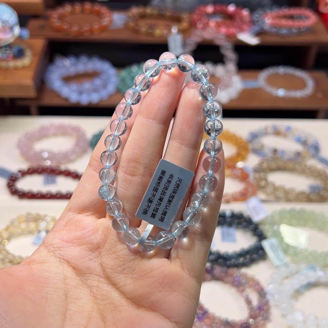 未镶嵌托帕石手链7m收藏级碎冰冰蓝托帕石