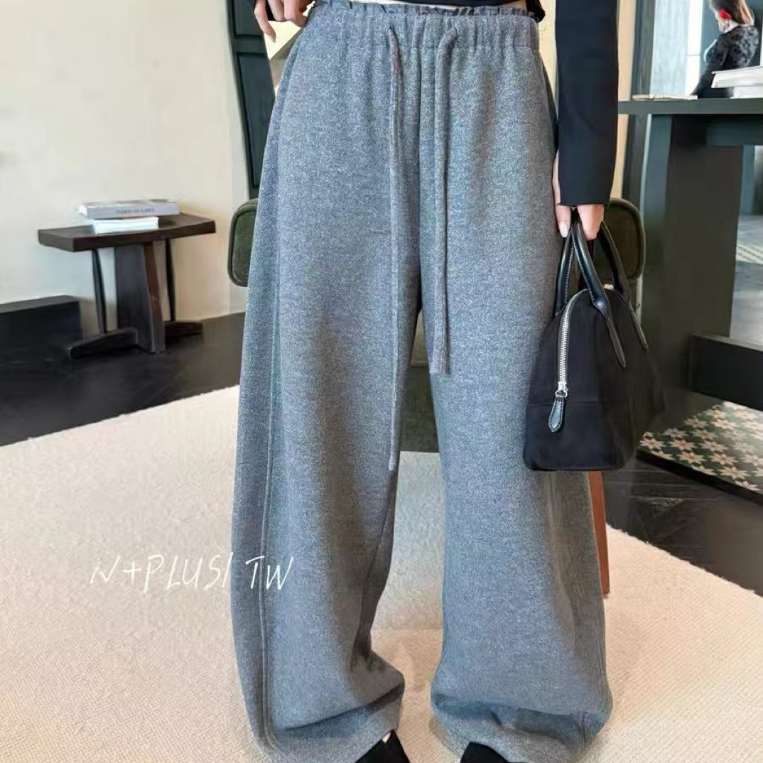 新款加绒加厚韩版高腰显瘦奶芙绒直筒休闲裤6150