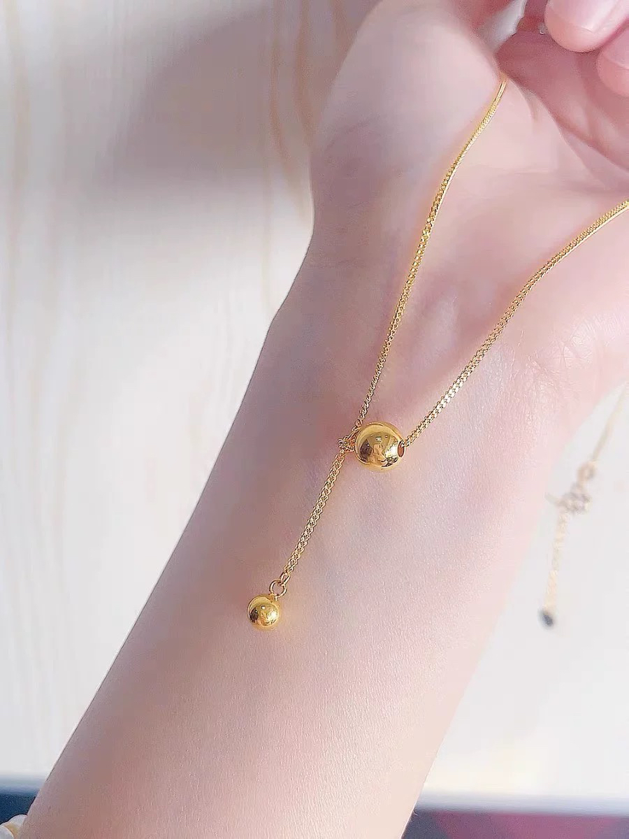 坠链均足银 有求必应灵动小众百搭小金珠套链2028项链金色吊坠