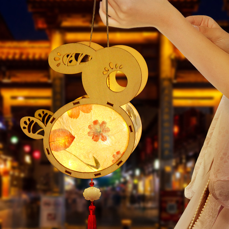 中秋节亲子diy花草纸灯笼材料古风手提发光宫灯月亮玉兔花灯笼