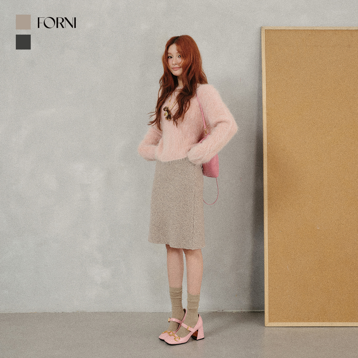 FORNI 晚宴裙 法式复古千金风羊毛针织A字半裙