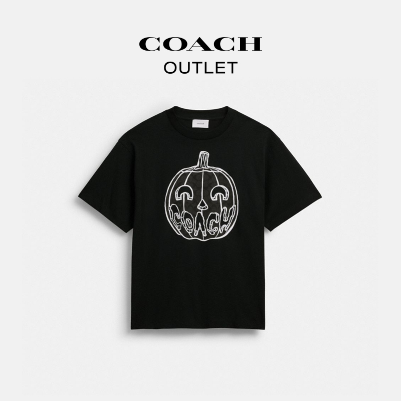 【新品】COACH/蔻驰奥莱 棉质PUMPKIN图案休闲T恤