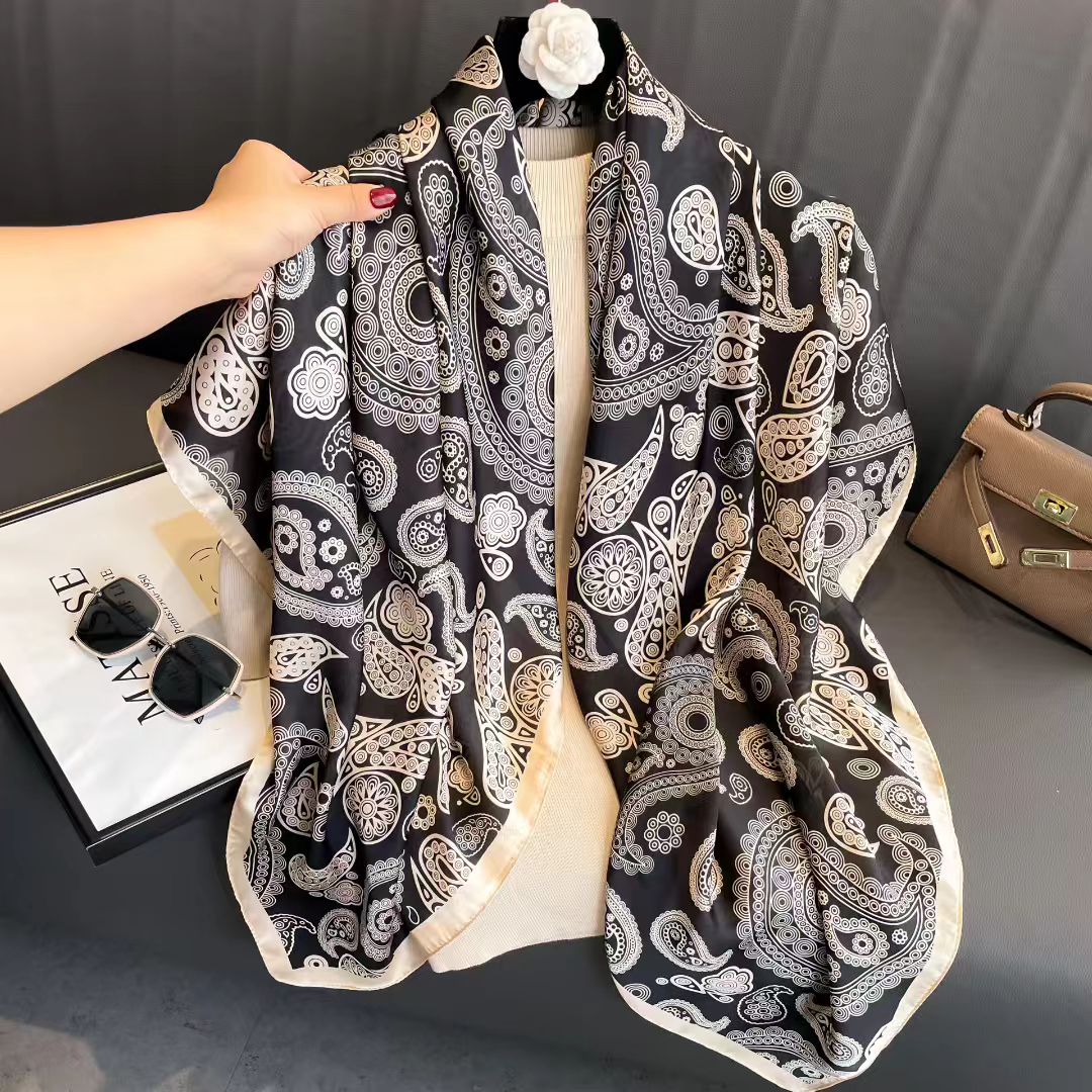 新款110*110左右高档时尚丽锦锻丝巾气质腰果