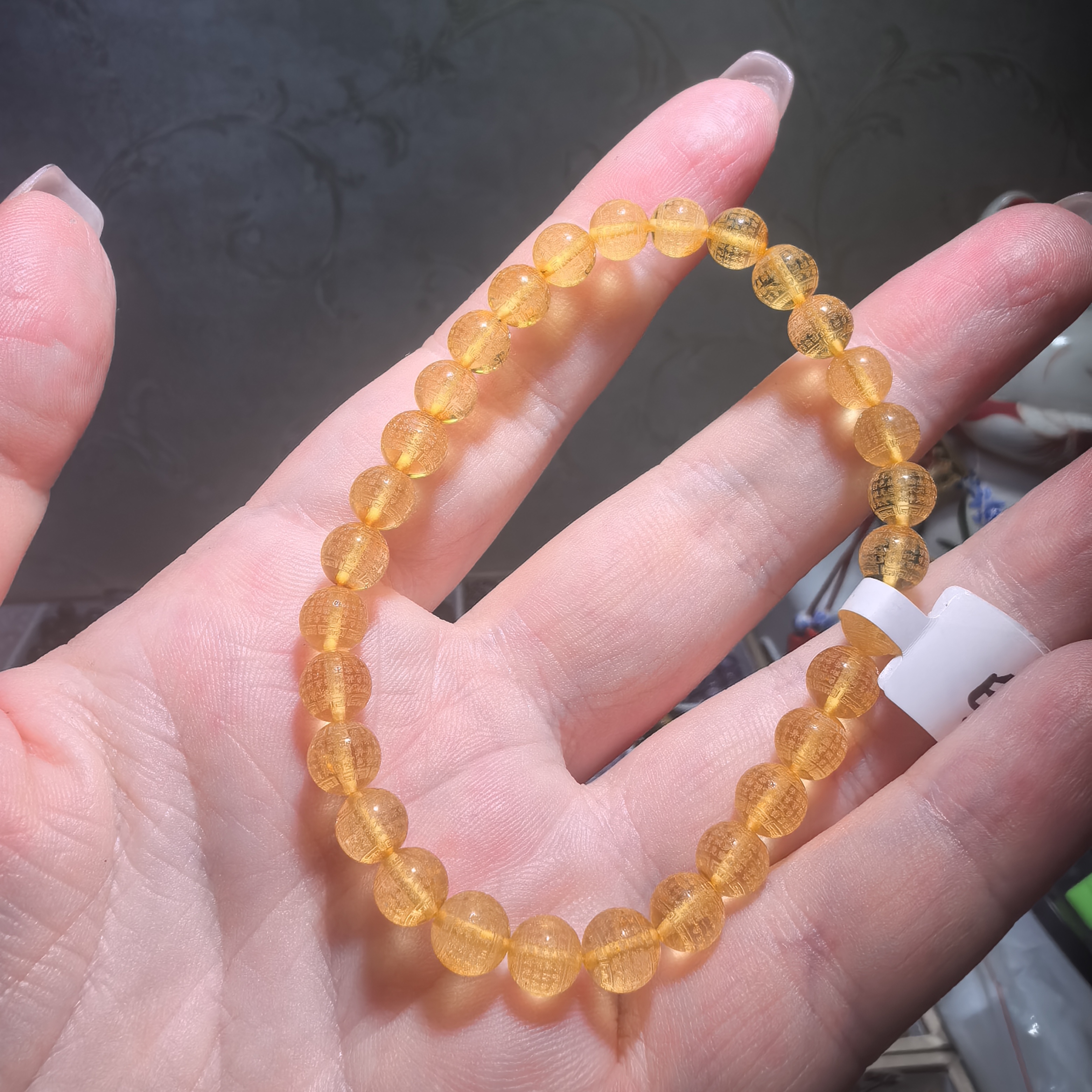 金珀心经雕刻珠6+手链