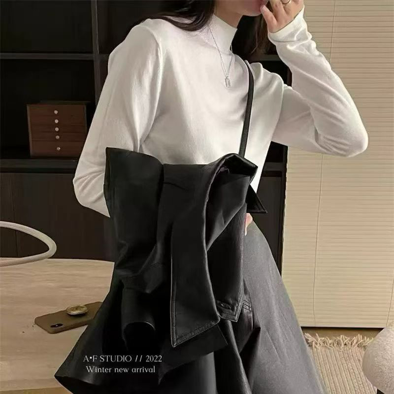 加厚半高领双面羊毛打底衫女士秋冬保暖修身显瘦内搭长袖T恤上衣