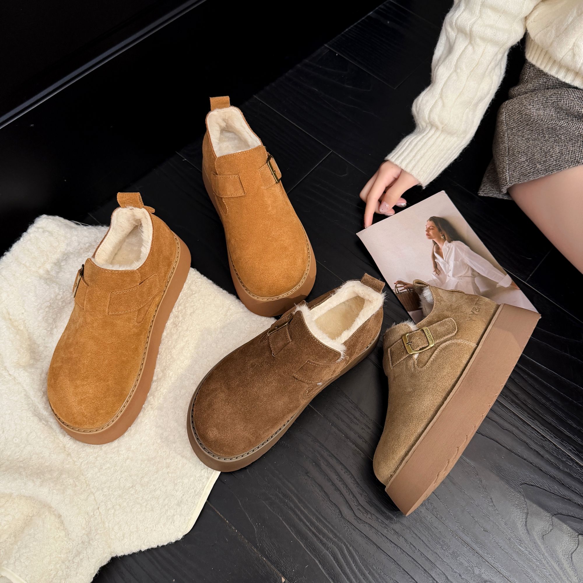2025秋冬爆款小个子勃肯雪地靴厚底5cm牛反绒休闲百搭女鞋