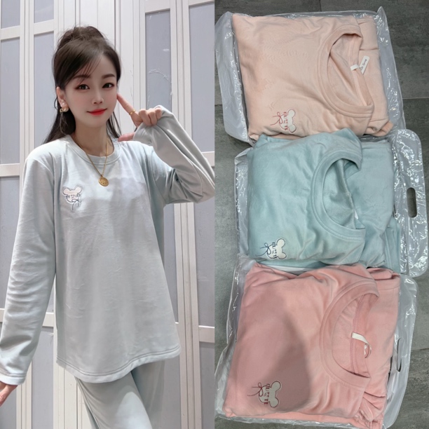 娜姐家2025新款海岛绒加绒保暖简约女士秋冬睡衣套装