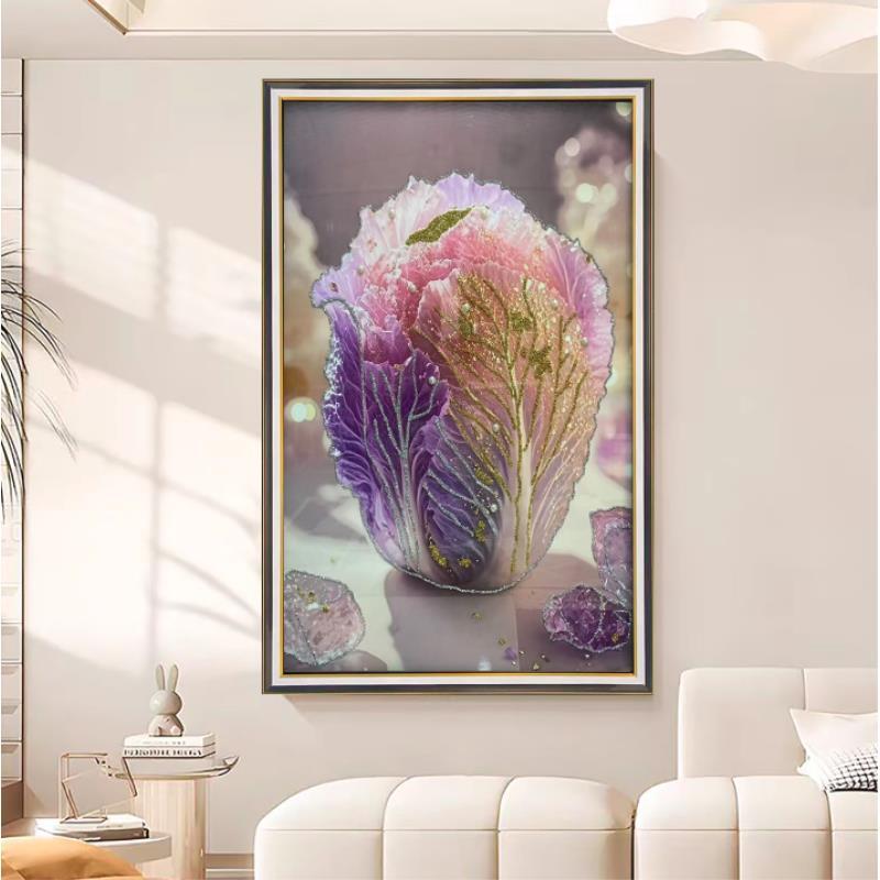 K07百财纳福白菜简约现代聚财唯美七彩装饰画百财客厅餐厅玄关画