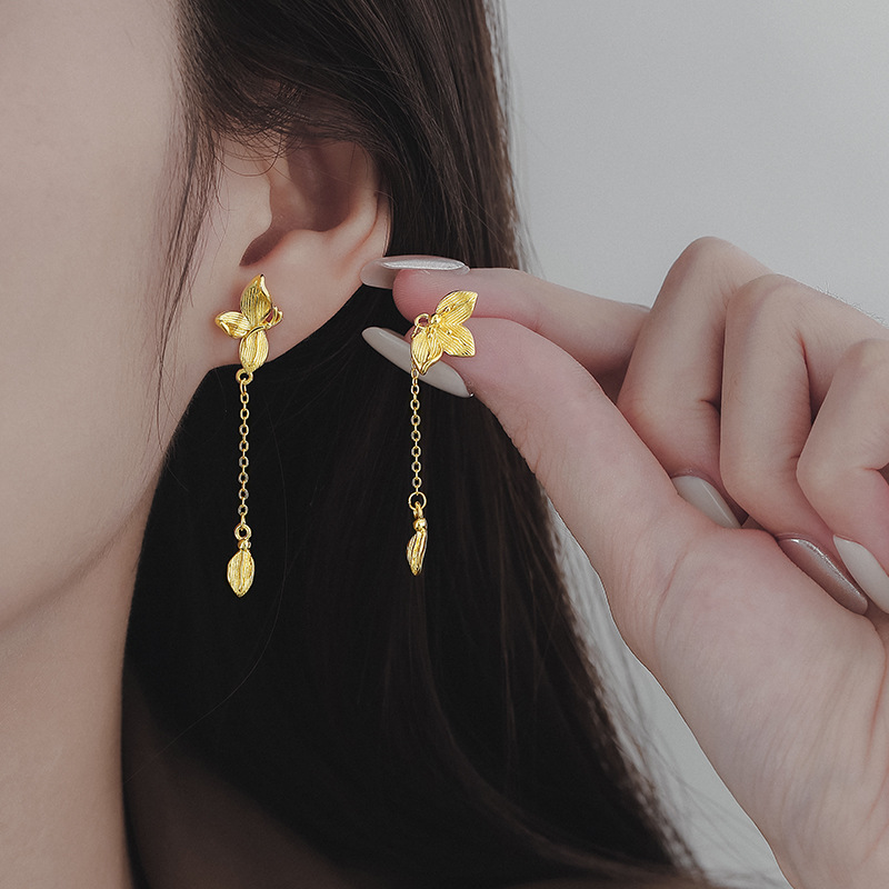 铜合金耳饰 AB蝴蝶流苏耳线优雅精致高级大方温柔0317