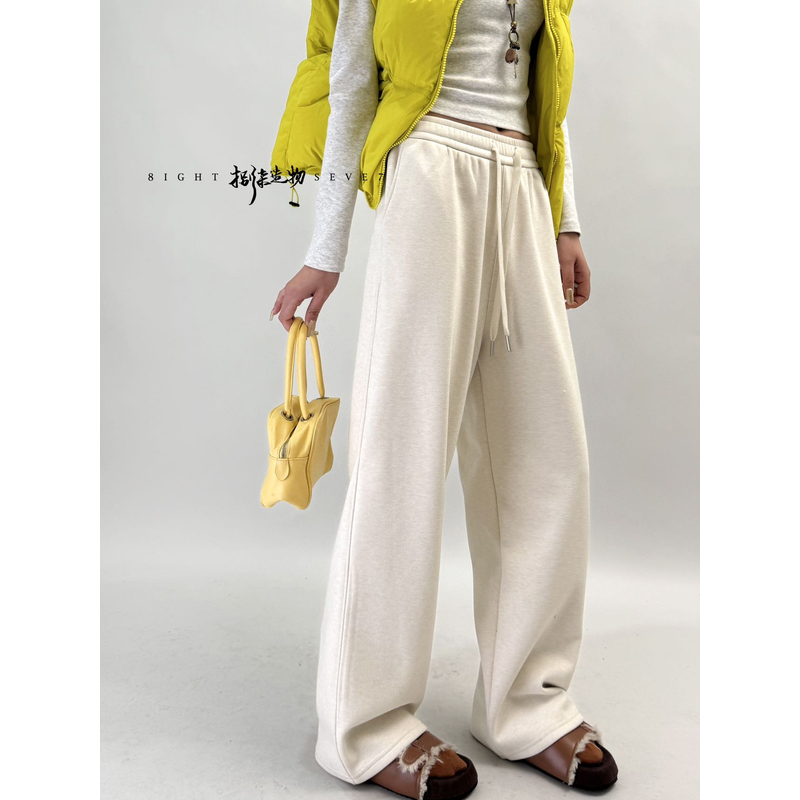 012【冬季新款】纯色极简腰头捏褶遮肉显瘦加厚阔腿裤（BQ1222）