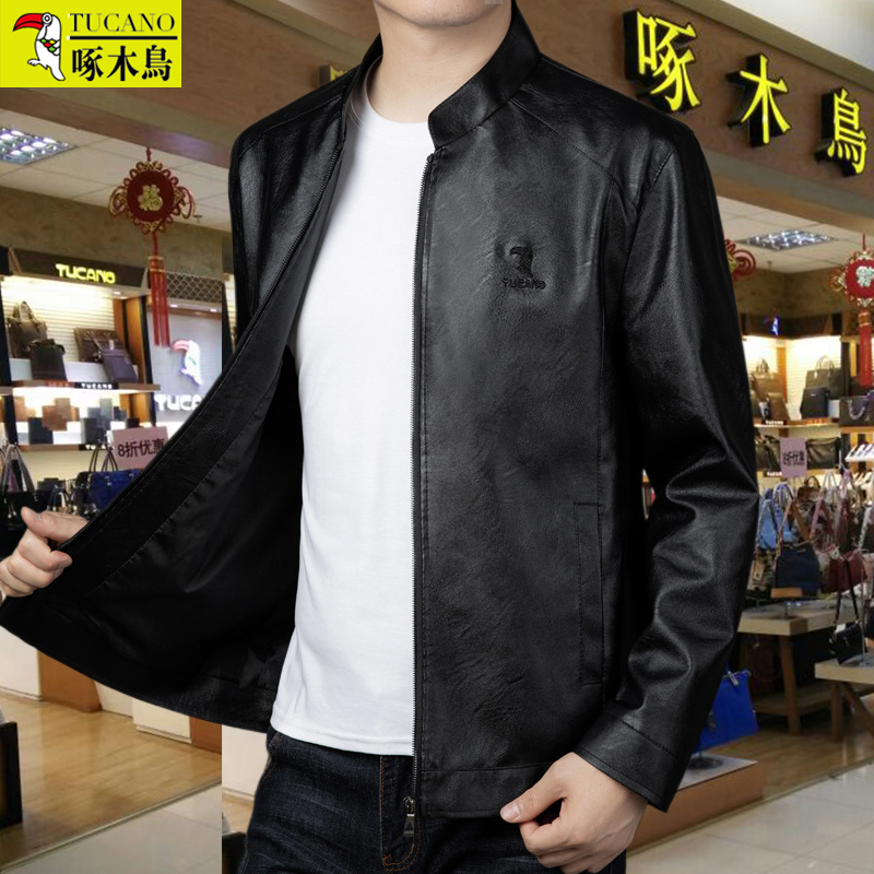 啄木鸟正品新款2025男士立领秋冬皮夹克