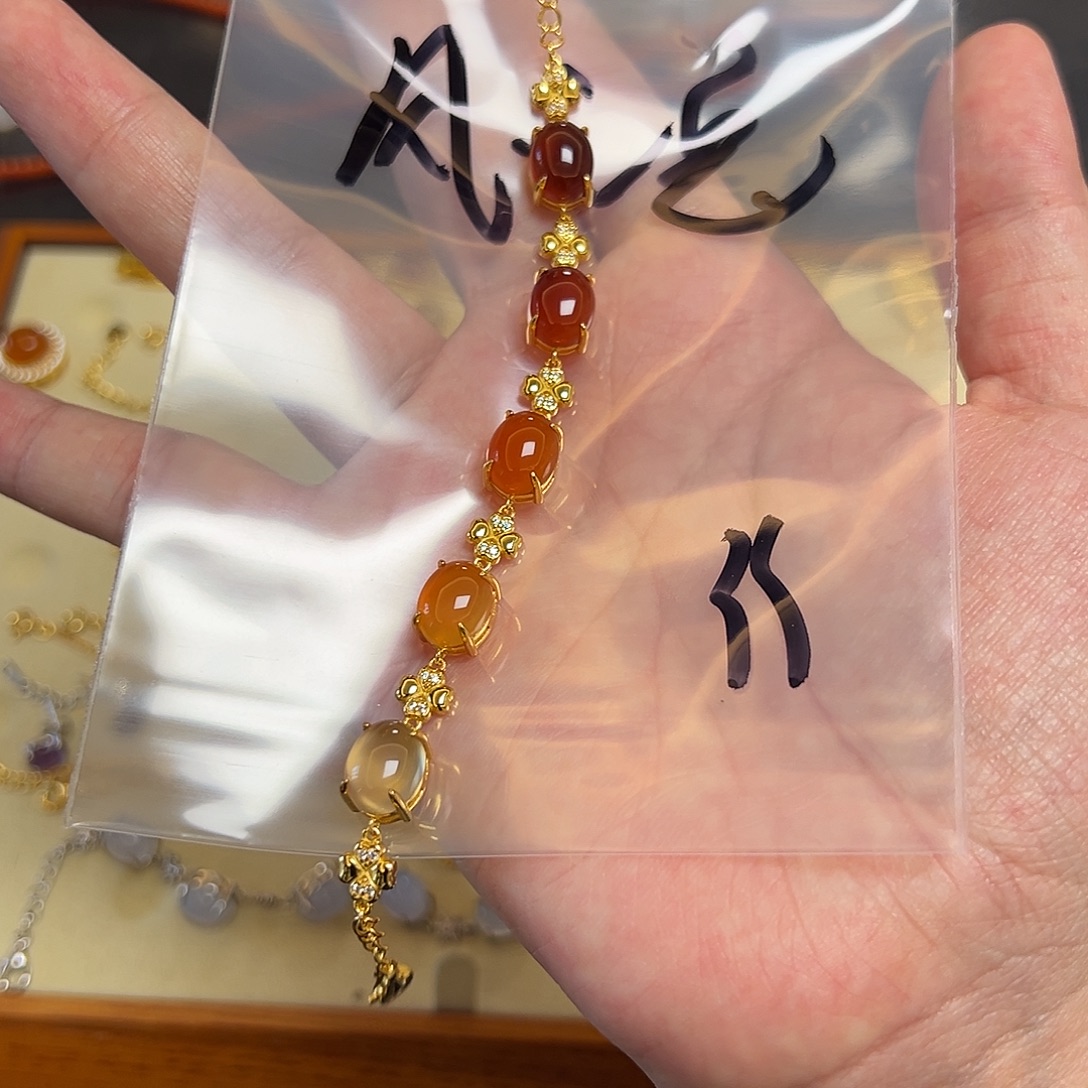 风***兔玛瑙/玉髓银S925镀金镶嵌珠宝半成品