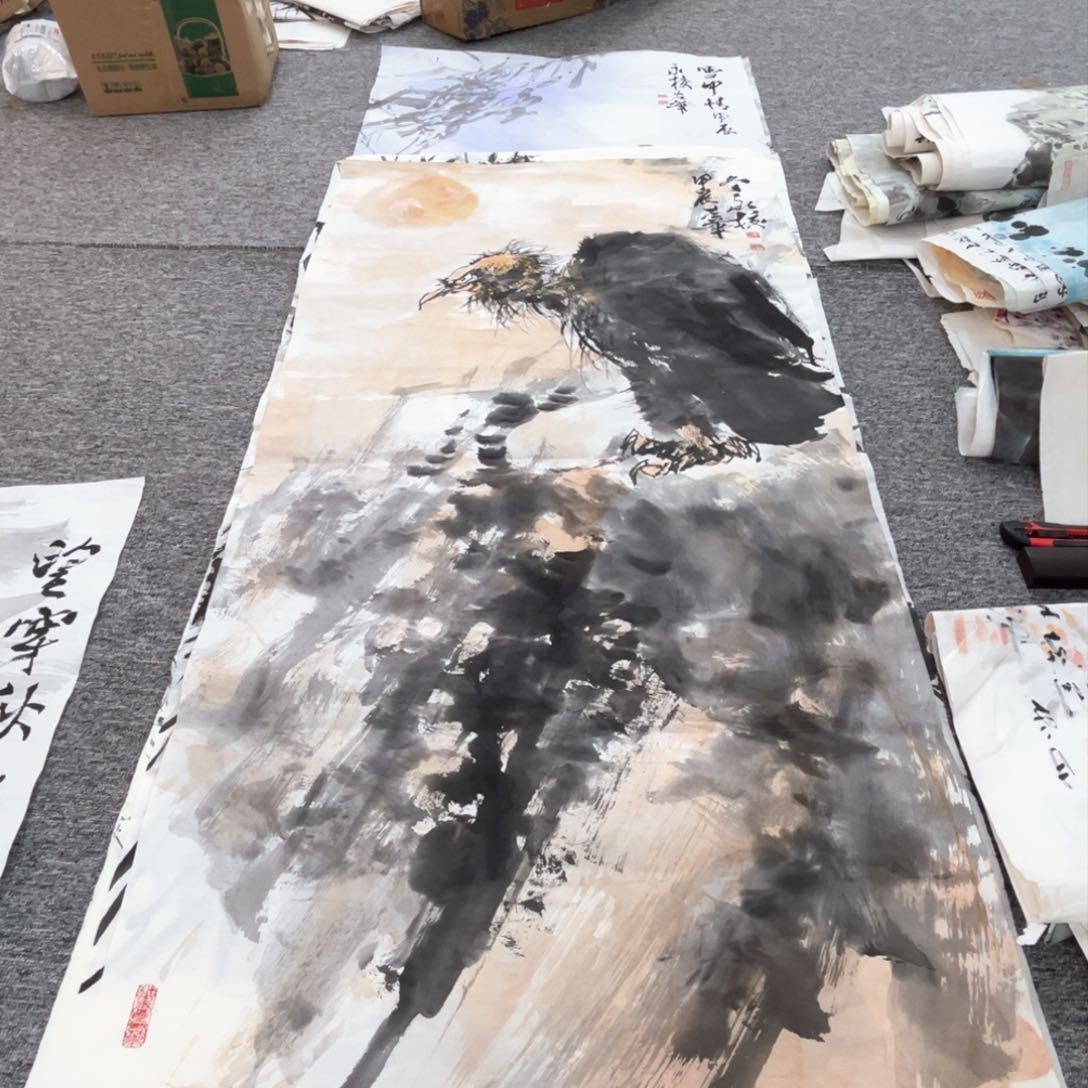 国画左笔老师四尺绘画作品