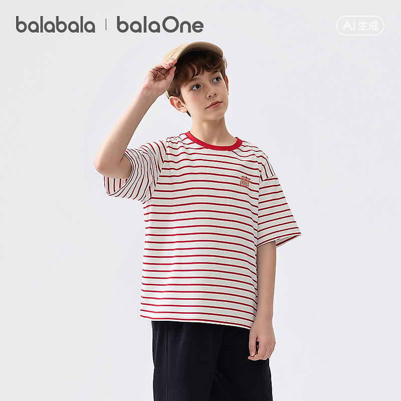 【balaOne】巴拉巴拉儿童短袖t恤男童春秋上衣女童内衣打底衫条纹