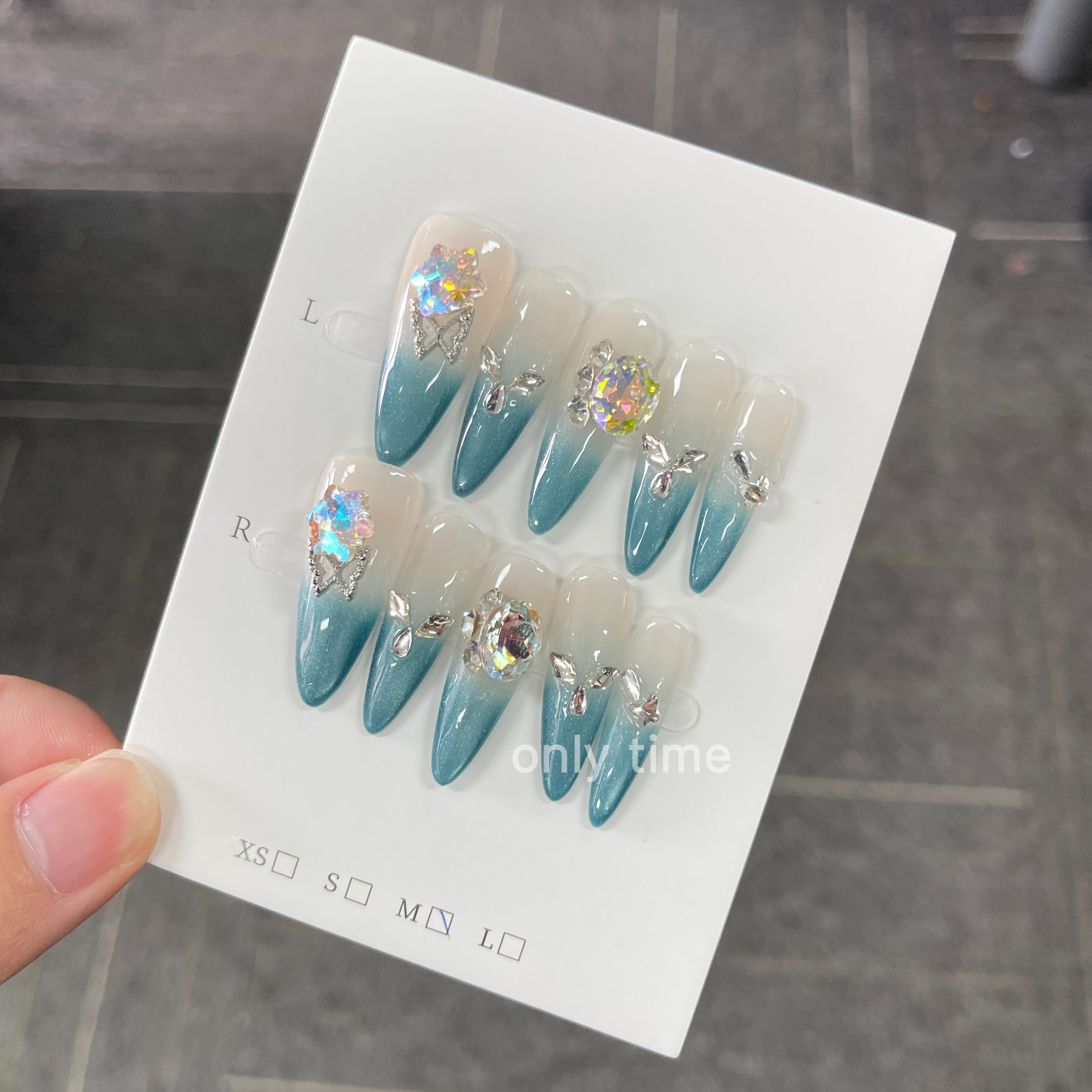 【海雾星尘】海蓝色高级感显白猫眼美甲超长款满钻纯手工穿戴甲