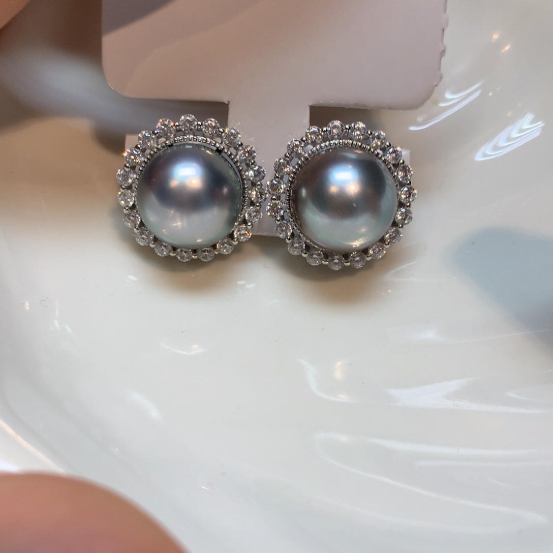 海水珍珠耳饰银S925镶嵌