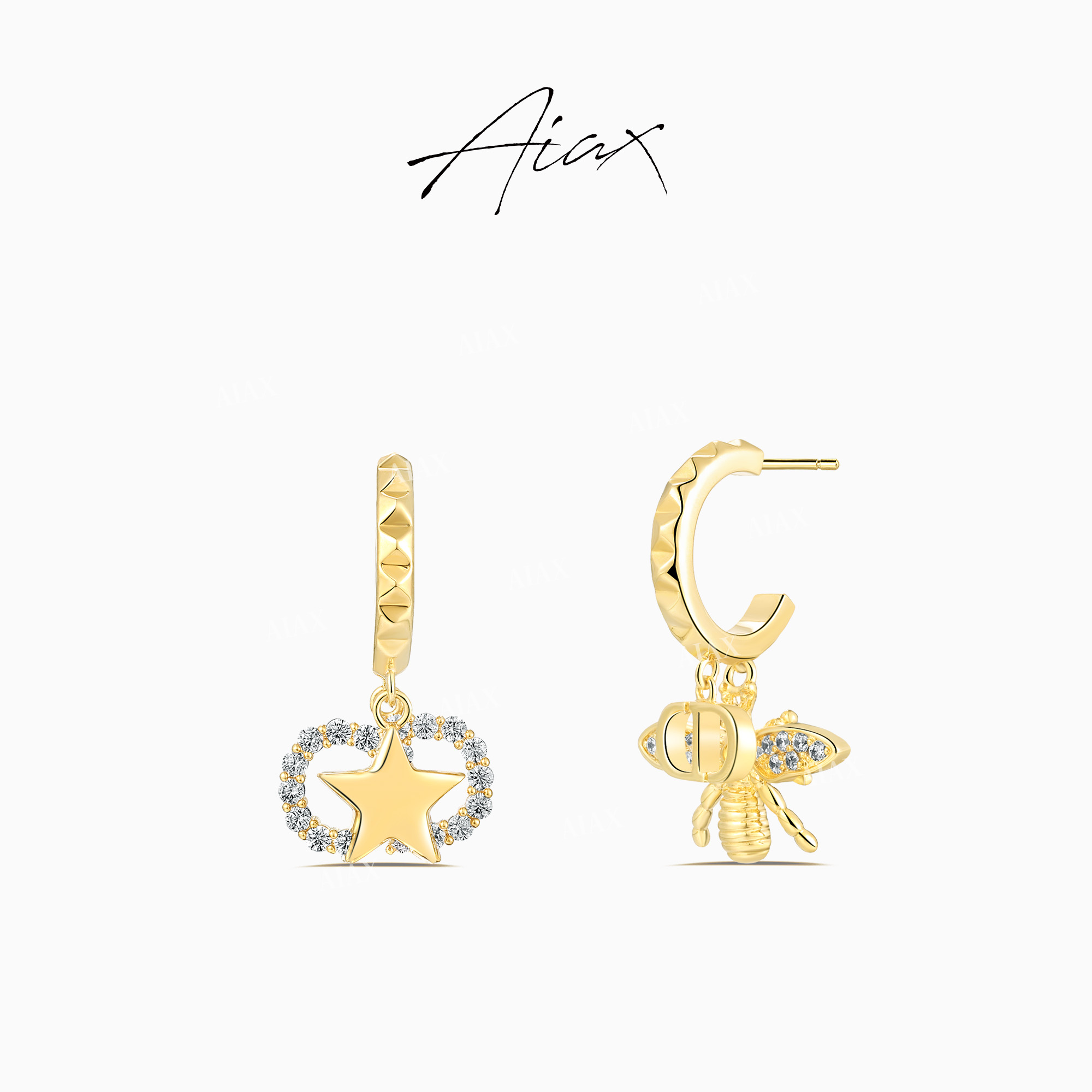 AIAX 镀K金【风来】经典闪亮蜜蜂字母星星耳环首饰女款礼物TSL1498