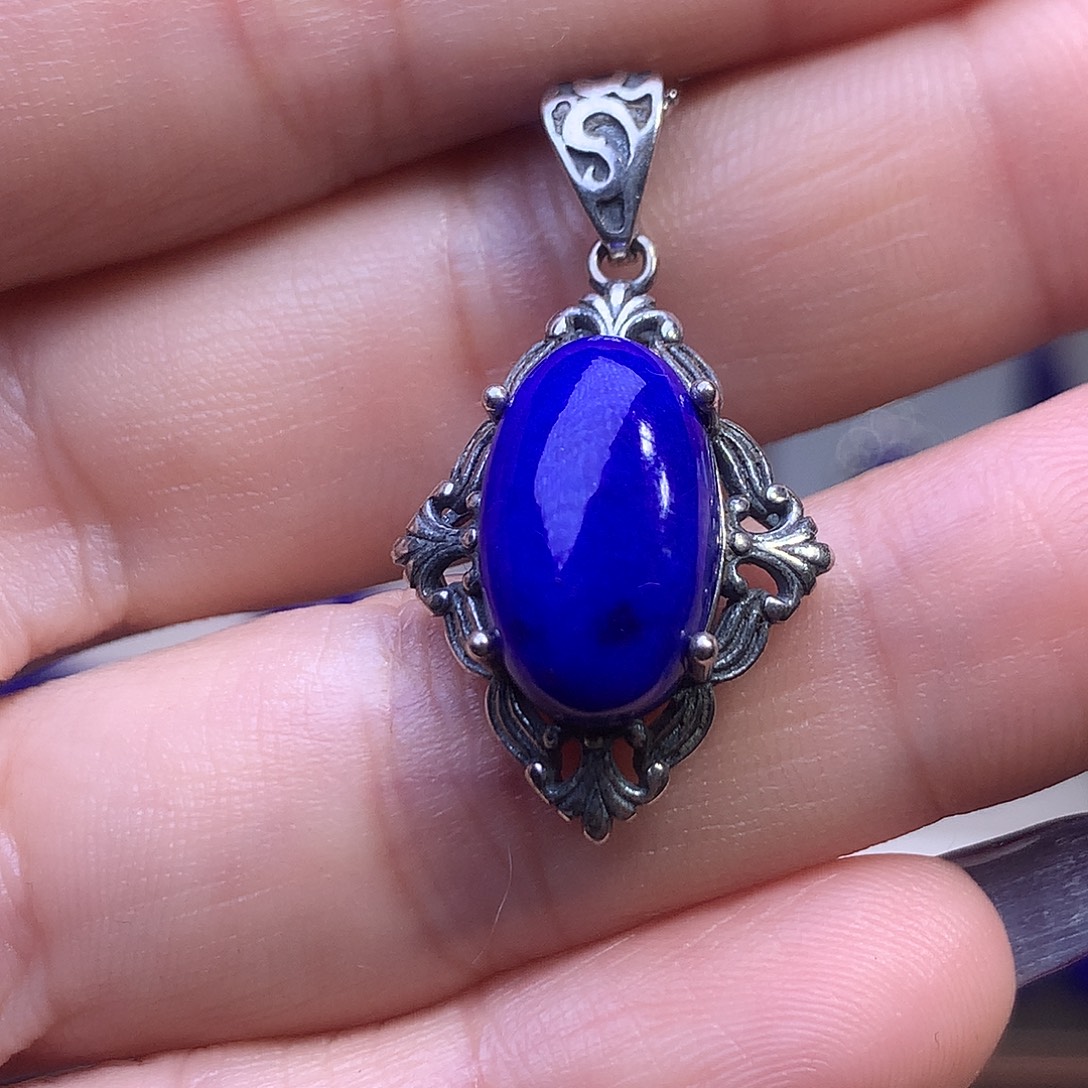 青金石银S925镶嵌吊坠32.5m