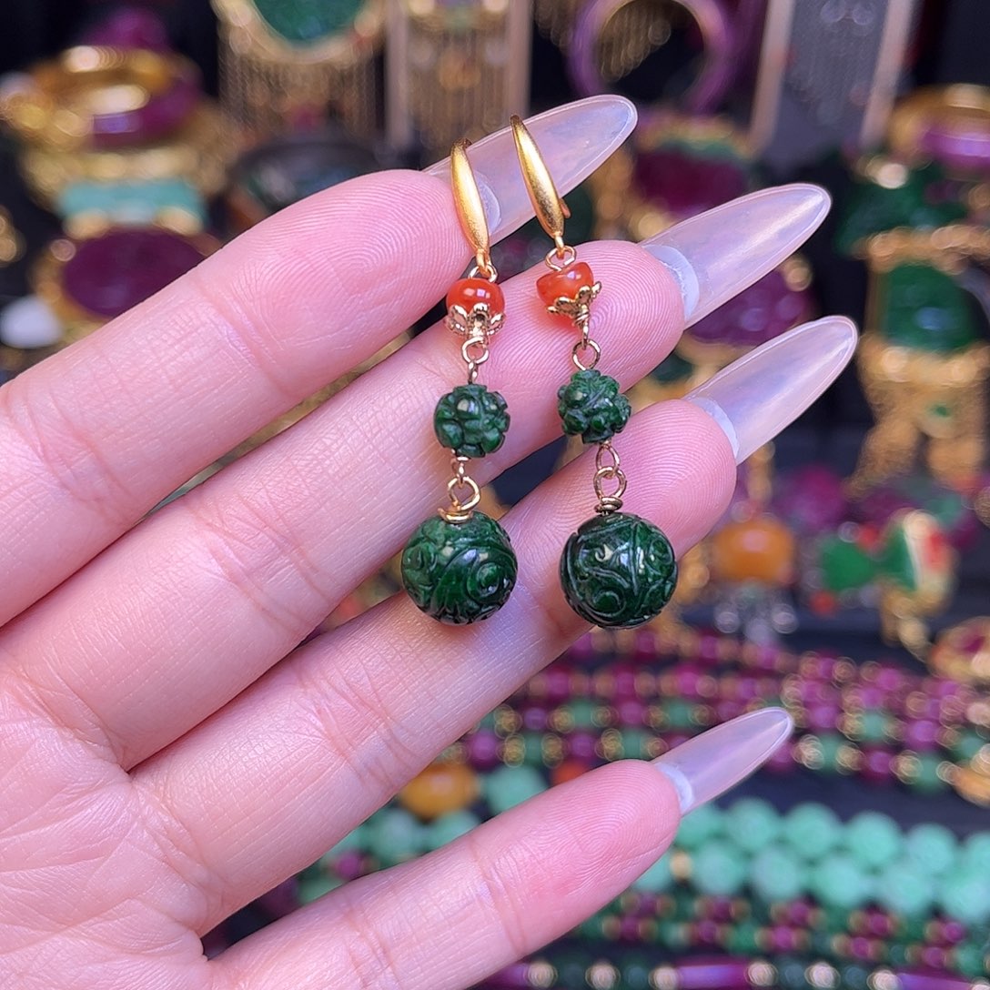 翡翠未镶嵌耳饰双十二